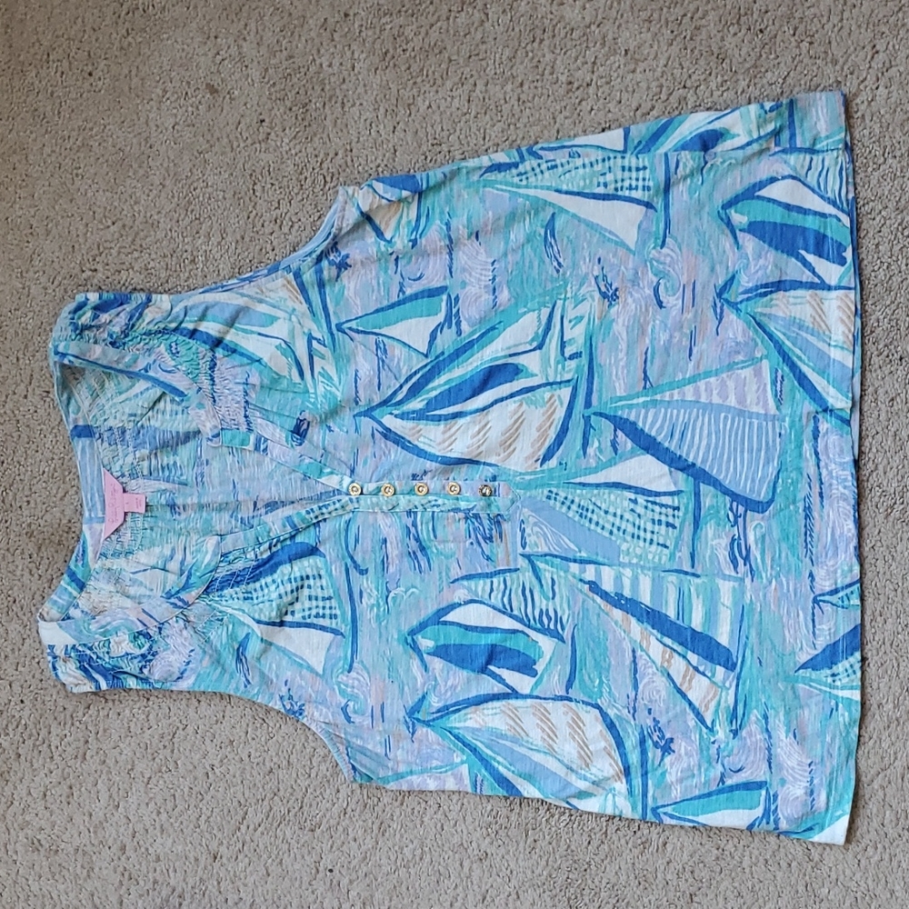 ⛵️ EUC Lilly Pulitzer Essie Tank Tunic Size L Sailboats ⛵️